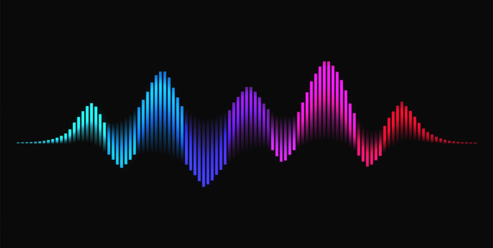 Sound wave with glowing lines. Musical waveform impulse. Vector illustration.