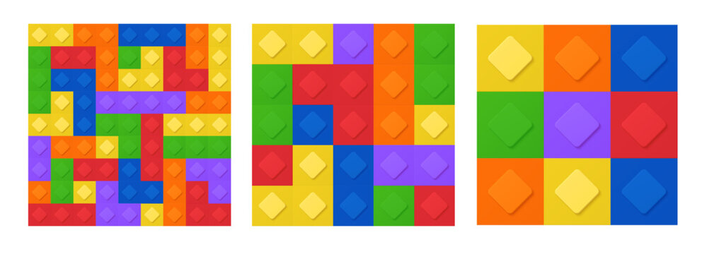 Colorful plastic construction set, top view. Vector illustration.