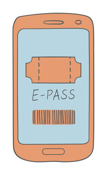 Smartphone displaying an electronic travel pass with barcode and ticket graphic.