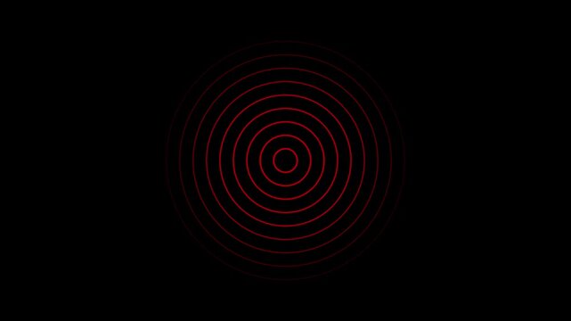 Concentric red circular rings radiating outward on a deep black background minimalist