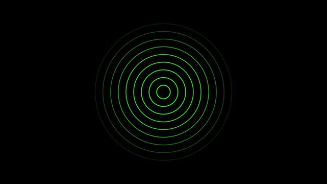 Concentric green circular rings radiating outward on a deep black background minimalist