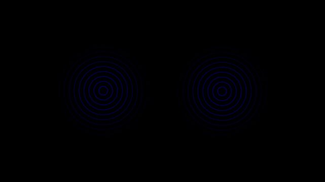 Dark blue concentric circles pattern on solid black background for digital technology visual effects