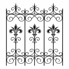 Wrought iron fence panel with classic fleur motif. © cu