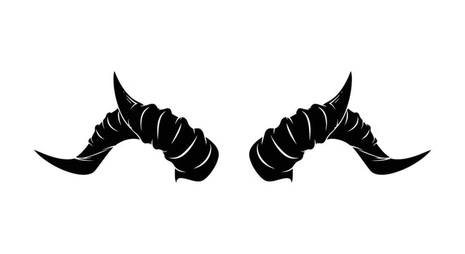 Black Silhouette Illustration of Ram Horns Isolated on White Background