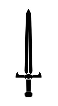 Black Silhouette of a Medieval Broadsword Isolated on White