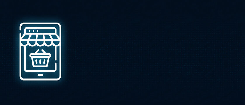 Neon Online Shopping Cart and E-commerce Tablet Icon