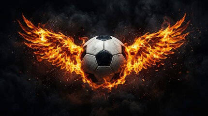 Fototapeta premium Soccer ball with burning fire wings for sports event design poster