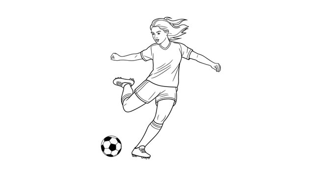 Adobe Illustrator ArtworkSoccer Player Kicking Ball Line Art Sketch Minimalist Black and White Illustration