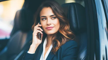 Businesswoman talking on smartphone traveling in car © Lubos Chlubny