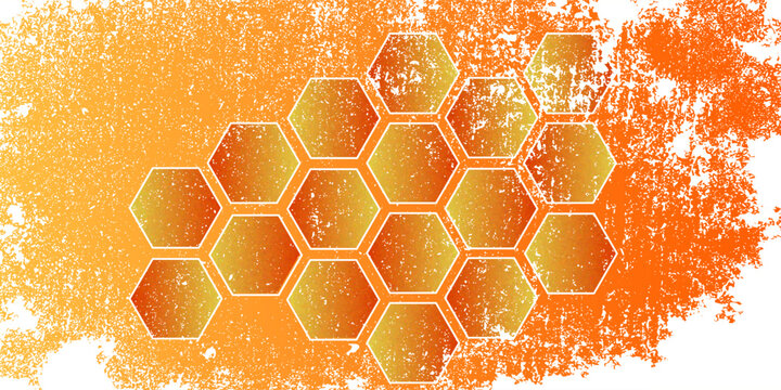 Orange and Yellow Colorful Honeycomb Seamless Background. Modern Golden Hexagon or Honeycomb Grid Pattern, Futuristic Polygon Texture for Banner, Business Design, and Abstract Geometric Art.