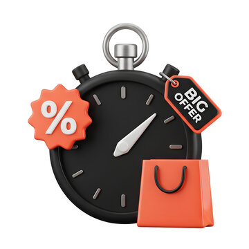 3D Stopwatch with Sale Tag, Percentage and Shopping Bag