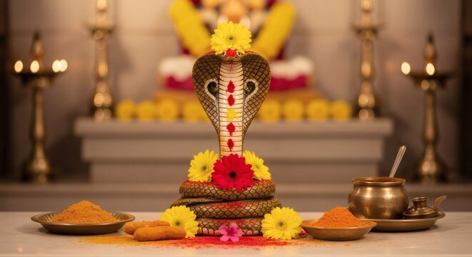 Golden Naga Devta Emblem with Sacred Mandala Background