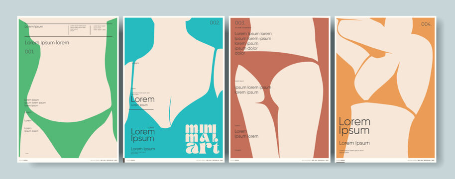Minimalist art posters featuring abstract shapes and bold colors create a modern aesthetic. Each design uses simple forms and vibrant hues to convey a sense of elegance.