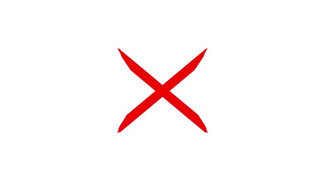 Hand-drawn red x mark animation on transparent background, red cross mark animation 4k loopable with alpha channel. Wrong, Error. Failed icon animation, Warning, error, cancel, deny concept