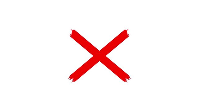 Hand drawn x mark animation on transparent background, red cross mark animation 4k loopable with alpha channel. Wrong, Error. Failed icon animation, Warning, error, cancel, deny concept