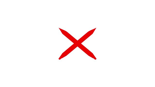 Hand-drawn red x mark animation on transparent background, red cross mark animation 4k loopable with alpha channel. Wrong, Error. Failed icon animation, Warning, error, cancel, deny concept