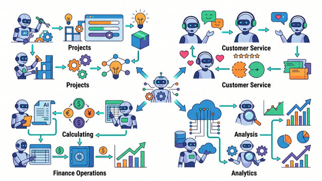 Multi Agent Business Automation Network with Specialized AI Teams for Project Management Customer Service Finance and Analytics
