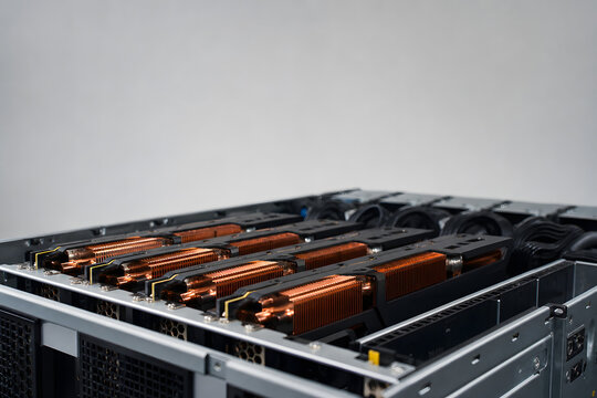 GPU Accelerator Cards in Server Chassis Close Up