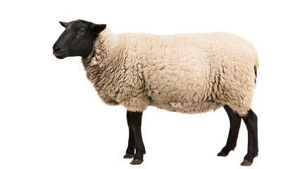 Black-faced sheep with thick woolly fleece standing © Alex