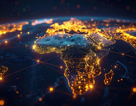 Global Network Connections Over Africa at Night.