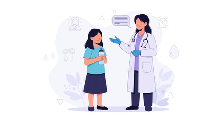Fototapeta premium Doctor Consulting Child Patient About Health and Hydration, Vector Illustration