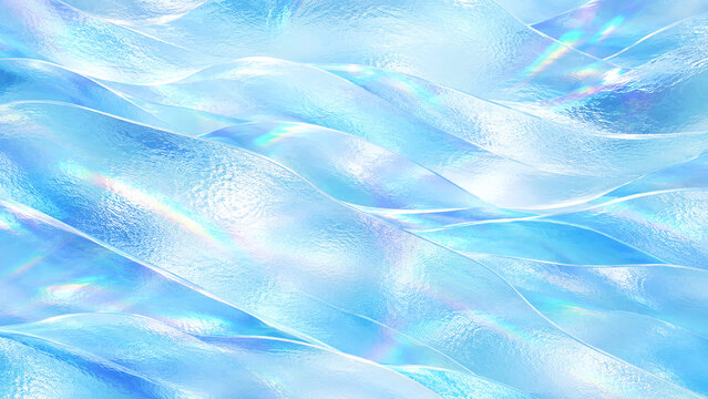Bright Frosted Glass Waves &ndash; Wide Holographic Iridescent Blue Abstract Background