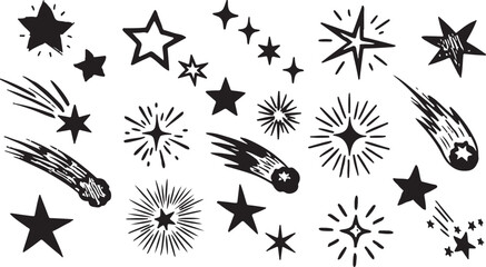 Starry space seamless pattern with sky stars in night galaxy, vector background. Space universe or dark black cosmos pattern with constellation, falling meteorites, comets and twinkling stars © CreatAr8