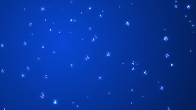 シンプルなブルーの背景　キラキラ光る宝石のような水滴・雨