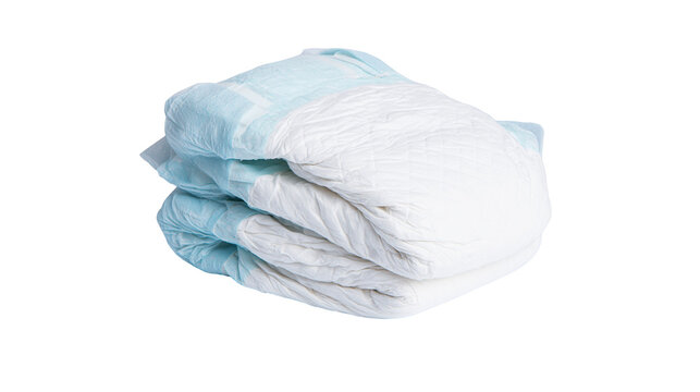 Stack of adult diapers with blue trim