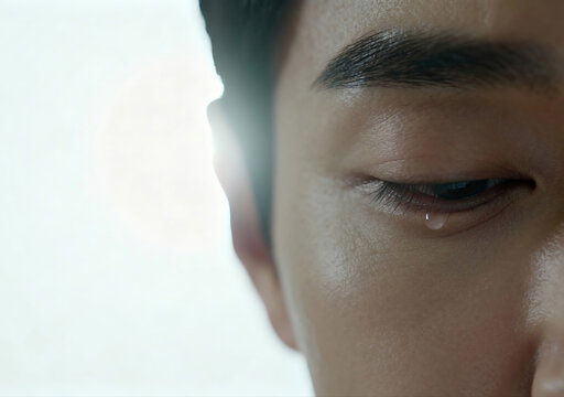 눈을 감고 눈물 흘리는 남성 얼굴 클로즈업 &middot; Close-Up of Young Man with Closed Eyes and Tear