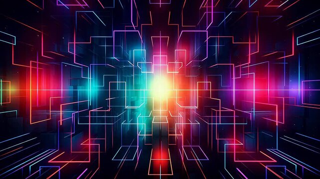 Digital technology neon lights grids lines abstract pattern background