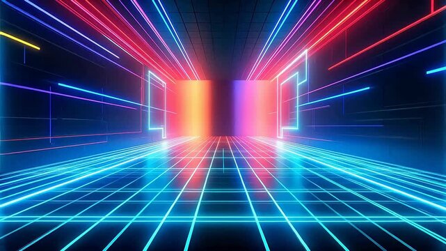 Digital technology neon lights grids lines abstract pattern background