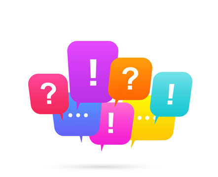Question mark, exclamation mark in speech bubble. Symbol for answers and questions. Concept of frequently asked questions and answers, ask help sign.