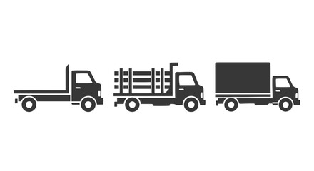 Fototapeta premium Vector illustration of set of flatbed, log, and box truck icons on a transparent background
