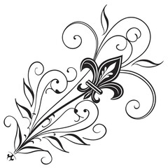 Ornate fleur de lis with swirling flourish design. © Doyle