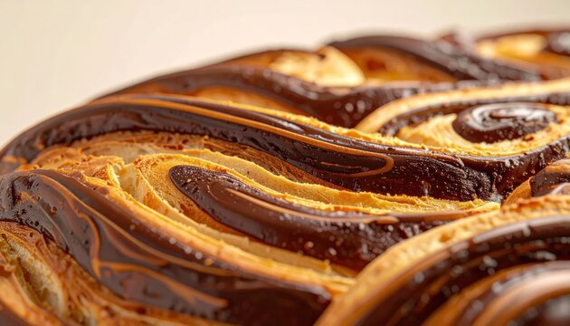 Close up of braided chocolate babka pastry swirl texture.