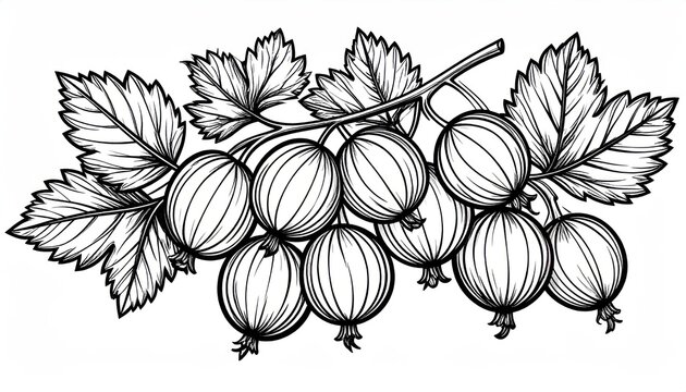 Cluster of gooseberries on a branch vintage botanical sketch.