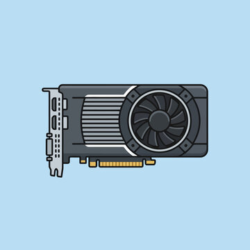 A flat vector illustration of a computer graphics card