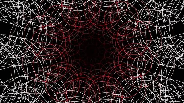 Abstract geometric pattern with overlapping circular lines on black background