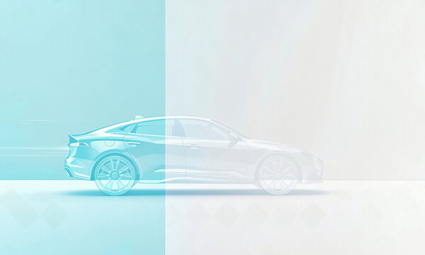 하늘색 배경 위 투명한 세단 자동차 실루엣 &middot; Transparent Sedan Car Silhouette on Light Blue Background