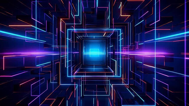 Digital technology neon lights grids lines abstract pattern background