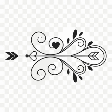 Arrow with fancy heart and botanical leaf details.