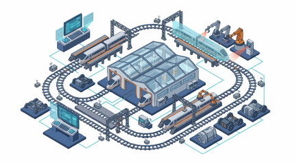 Modern train station with automated systems and digital control. © Joi