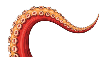 A vibrant and detailed illustration of an octopus tentacle, featuring intricate suckers and a distinctive red and orange color palette, isolated on white background. © Yekes Peodn