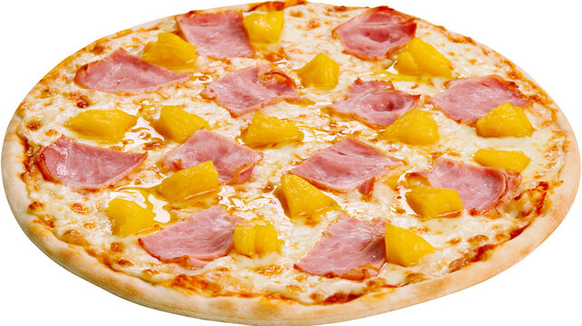 Hawaiian pizza with ham and pineapple chunks
