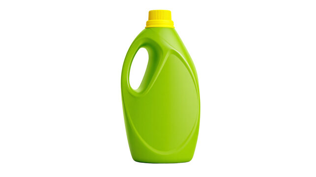 Green plastic detergent bottle with yellow cap and handle
