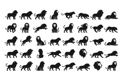 Minimal Lion Silhouette Icon Set with Wild Cat Logo and Vector Animal Collection © monjurul