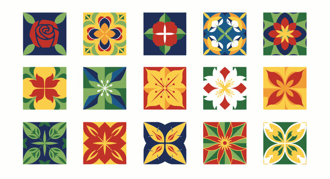 Mexican Talavera Style Floral Ceramic Tile Patterns
