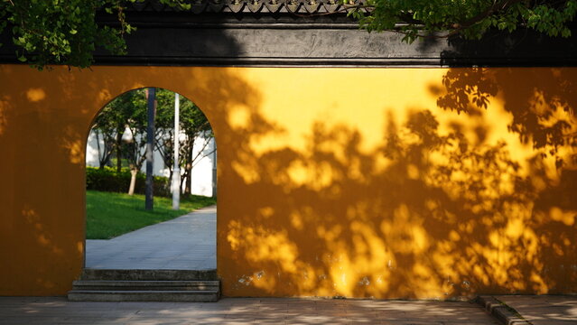 The classical Suzhou garden view with the old buildings and summer plant on them in summer 
