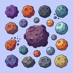 A collection of colorful space rocks floating in the dark void © Sofia